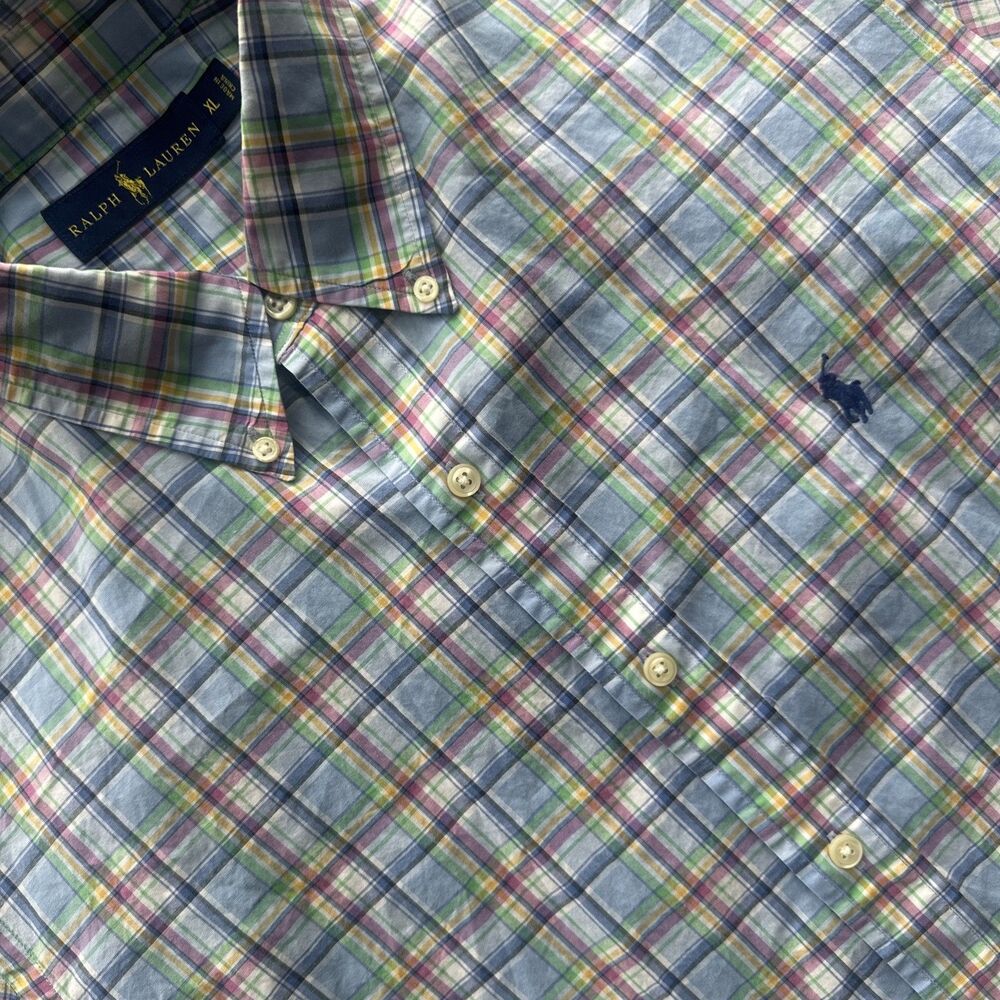 Ralph Lauren Shirt Mens XL Pastel Plaid Button Up Classic Fit Short Sleeve